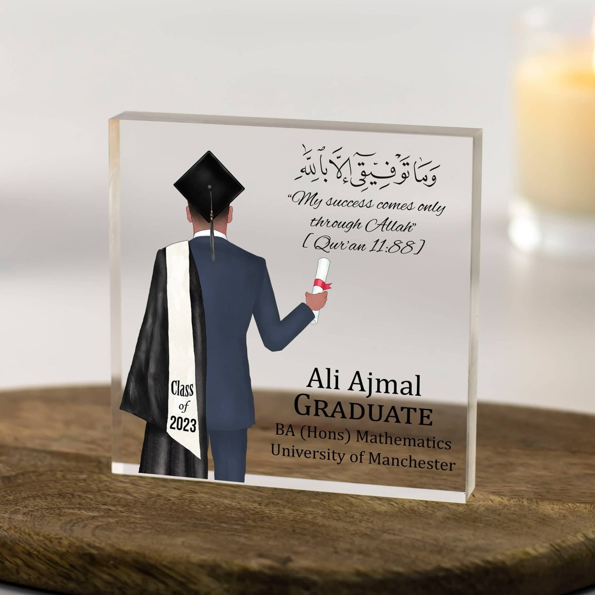 Male Muslim Personalised Graduation Gift,Congratulations,Class of 2023 Any Year Grad Gift for Son, Grandson, Gift for Him Acrylic Block