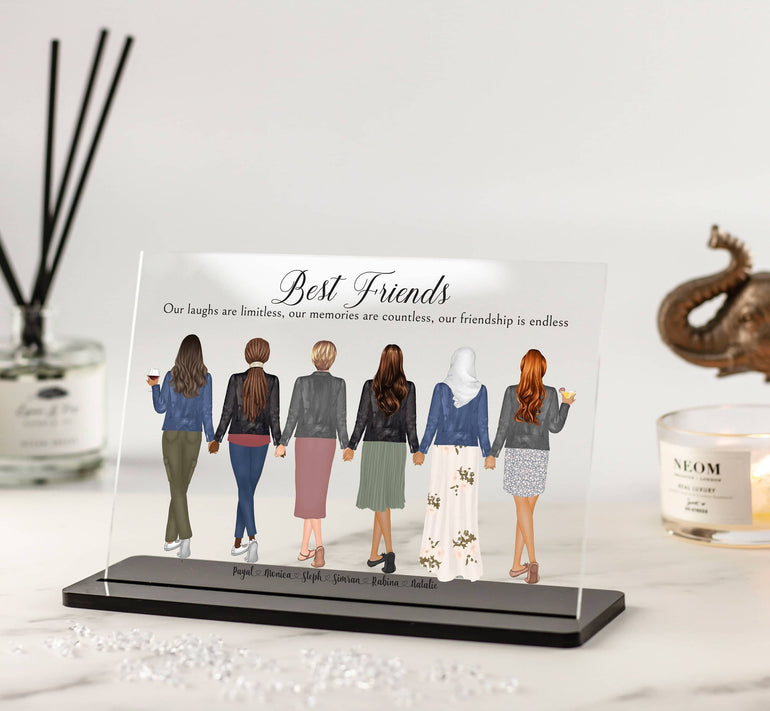 Best Friend Gift, Group of Friends Print, Best Friend Print, Best Friend Birthday, Friendship Drawing, Girl Group, Clear Acrylic Plaque