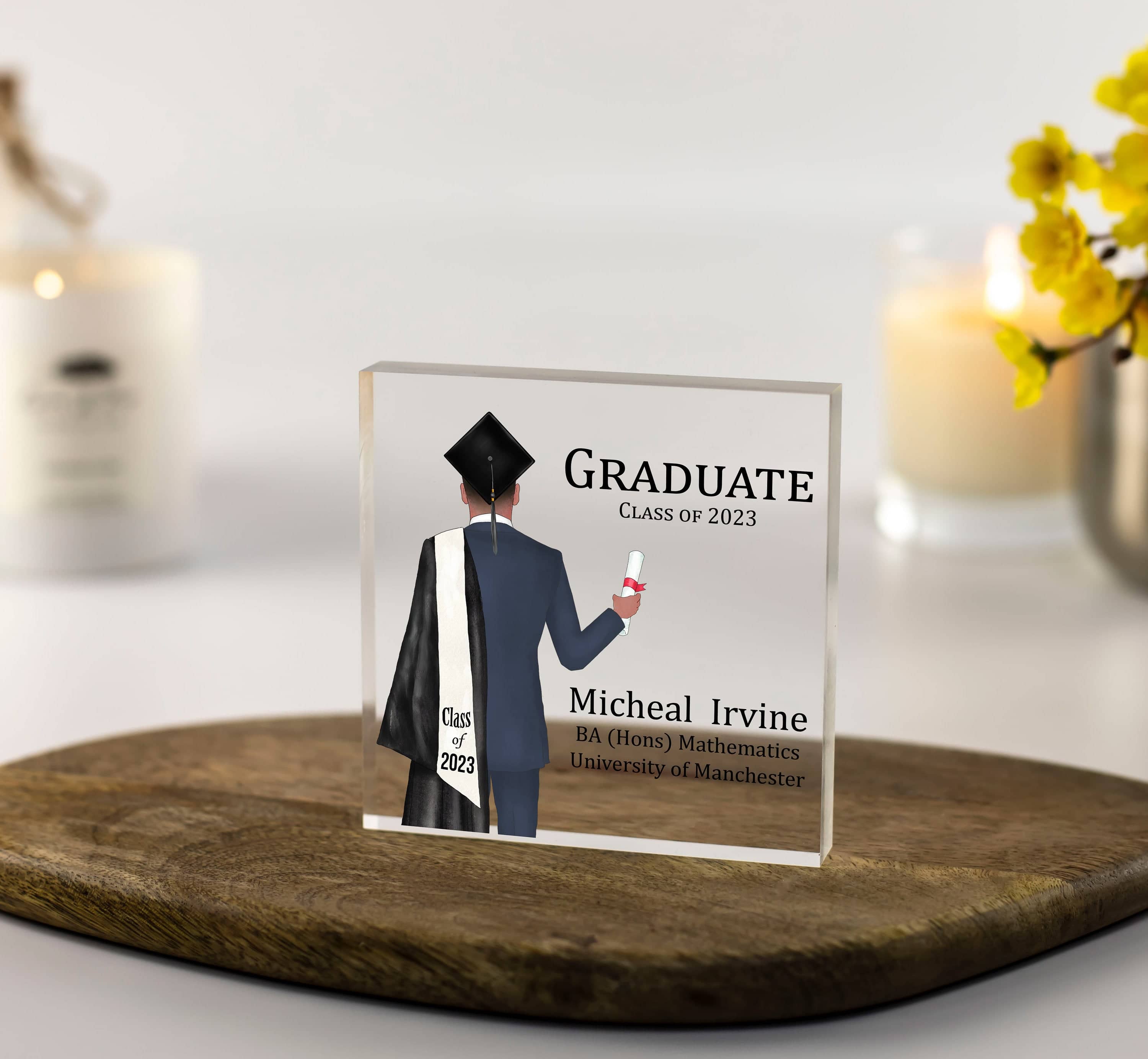 Male Personalised Graduation Gift,Congratulations,Class of 2023 Any Year Grad Gift for Son, Grandson, Boyfriend, Gift for Him Acrylic Block