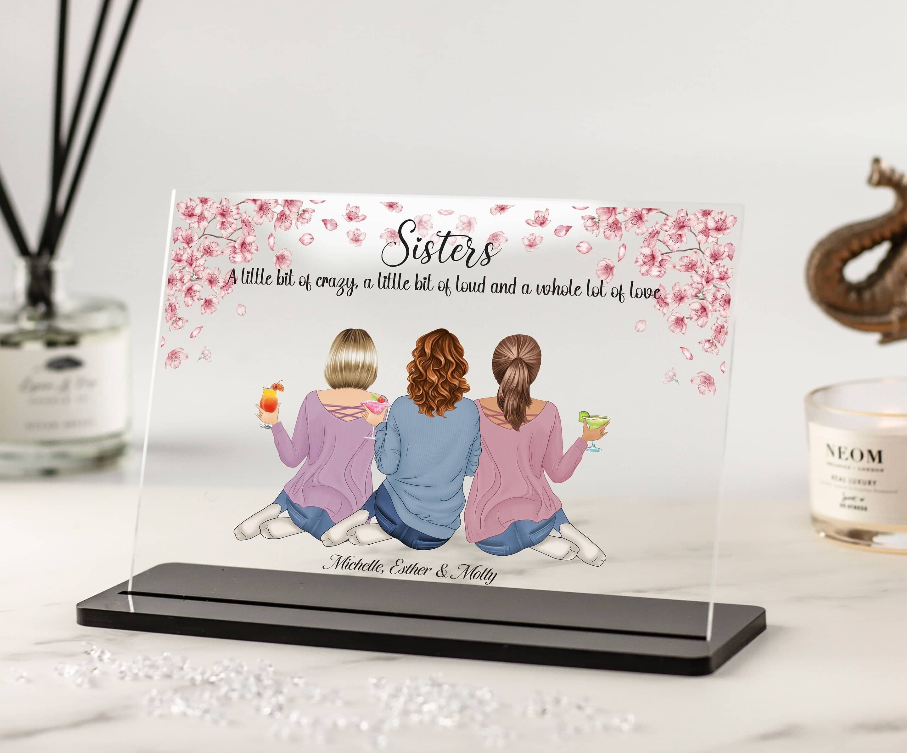 Sister Gifts, Sister Birthday, Christmas Gifts, Sisters Gifts from Sister,Unique Gift, Sister Print Personalised Gifts Floral Acrylic Plaque