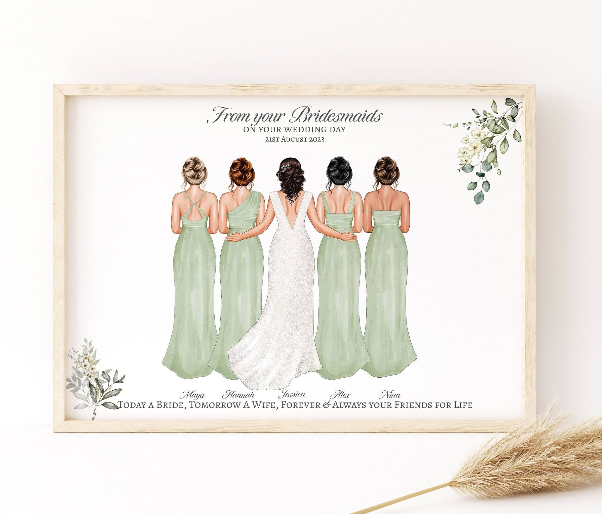 Personalised Wedding Gift, From your Bridesmaids Gift to Bride, Bride to Be Gift, Bridal Party Gift, Custom Bridal Party Print, Bride Gift
