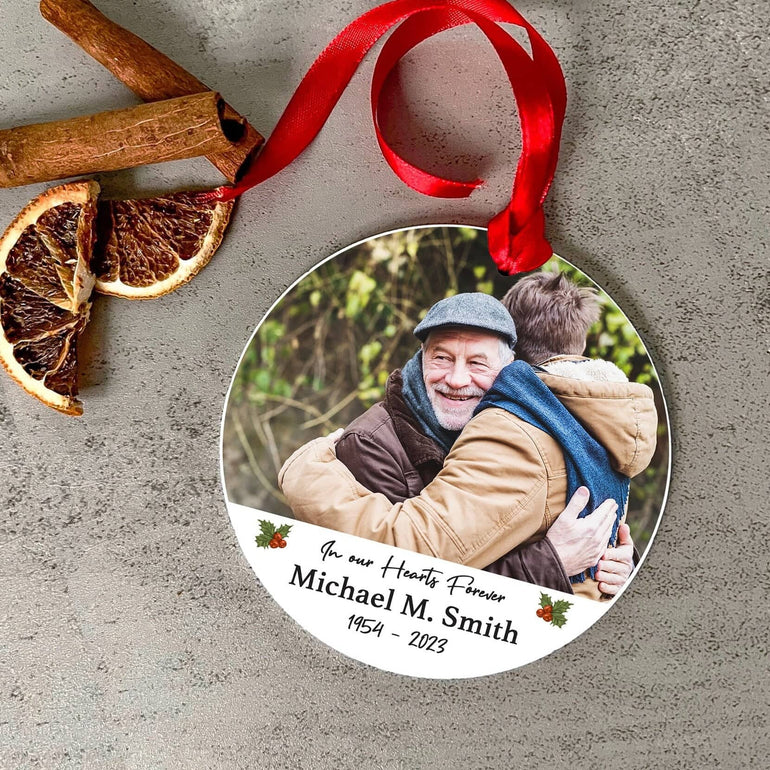 Christmas Memorial Bauble, Photo Hanging Ornament, In loving memory at christmas, Grandad,Nanny, Mum Dad in heaven christmas keepsake