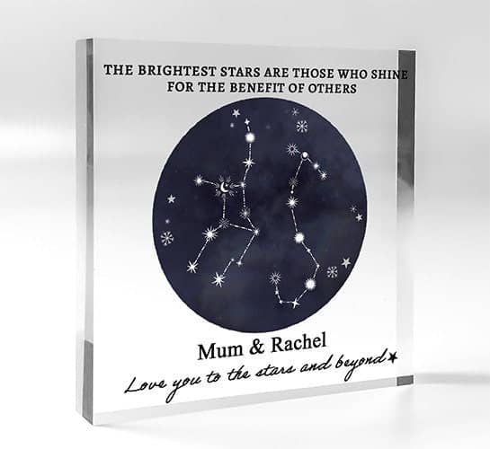 Unique Gift for Mum, Star Sign Zodiac, Christmas Gifts, Birthday Present from Son, Daughter, Mummy, Special Personalised Transparent Block
