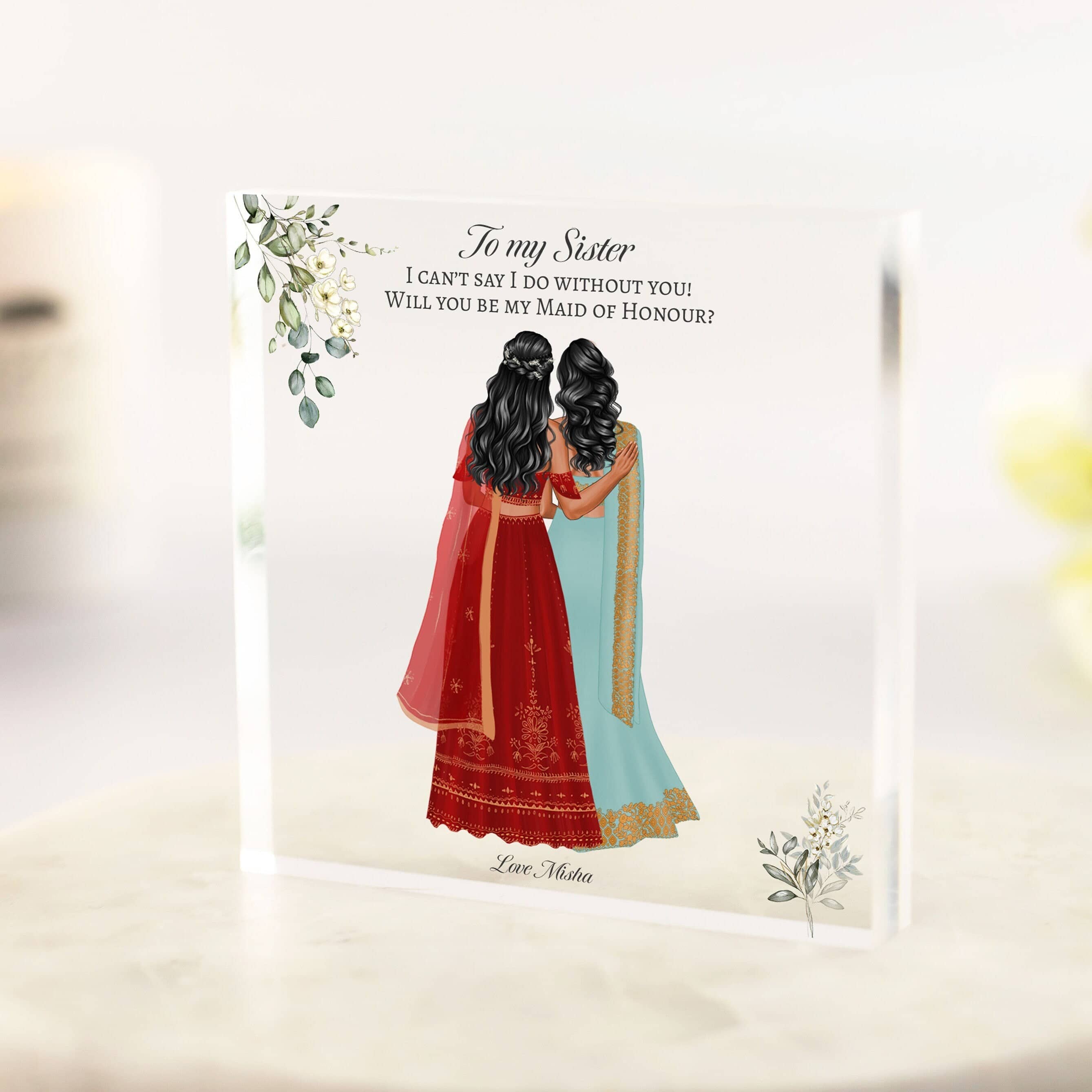 Personalised Indian Bridesmaid Proposal, Will You Be My Maid Of Honour Gift, Sister Bridesmaid Proposal, Thank You Desi Gift, Acrylic Block