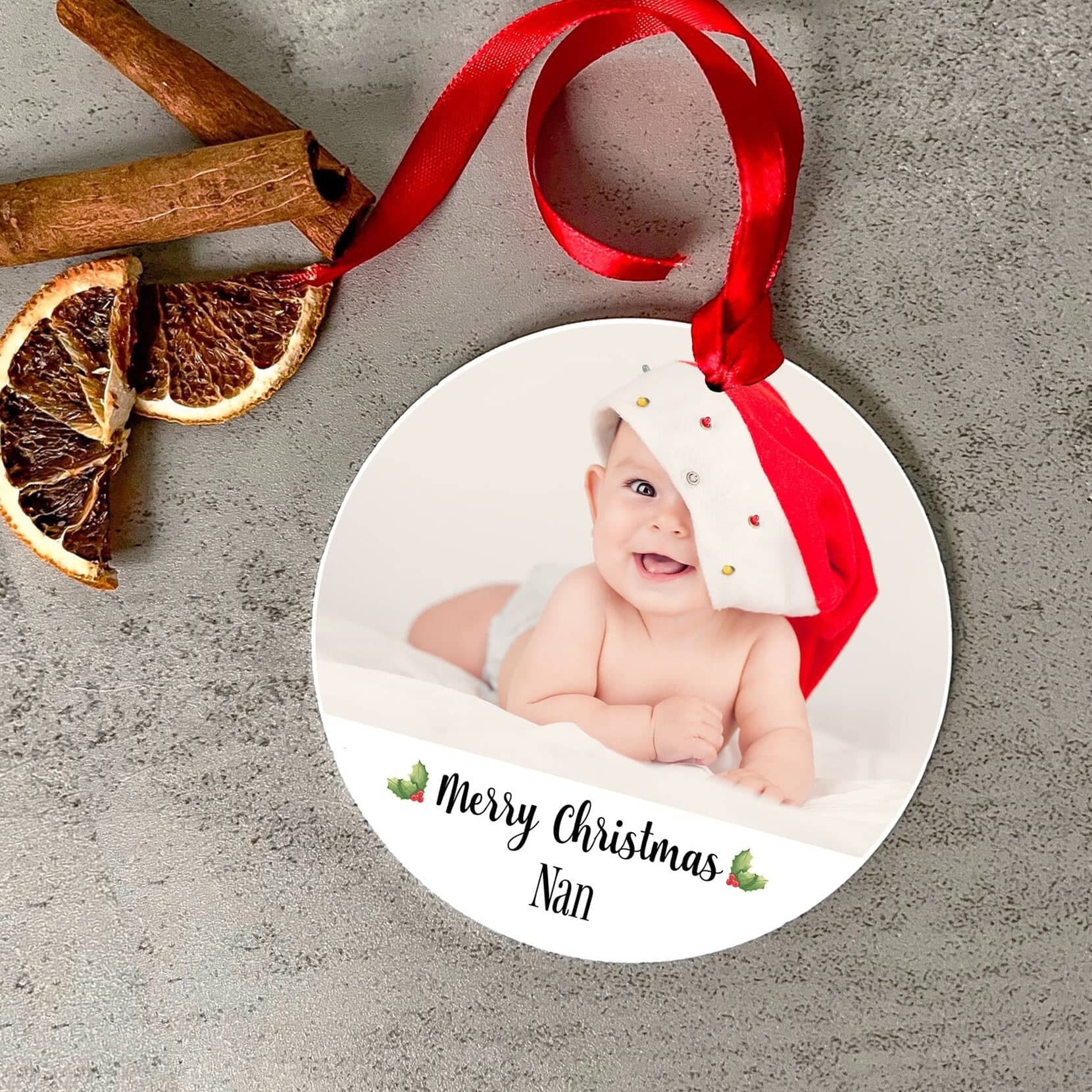 photo christmas bauble baby&#39;s first christmas, gift for nan, nanny gift, grandparents, xmas gift, Merry christmas card