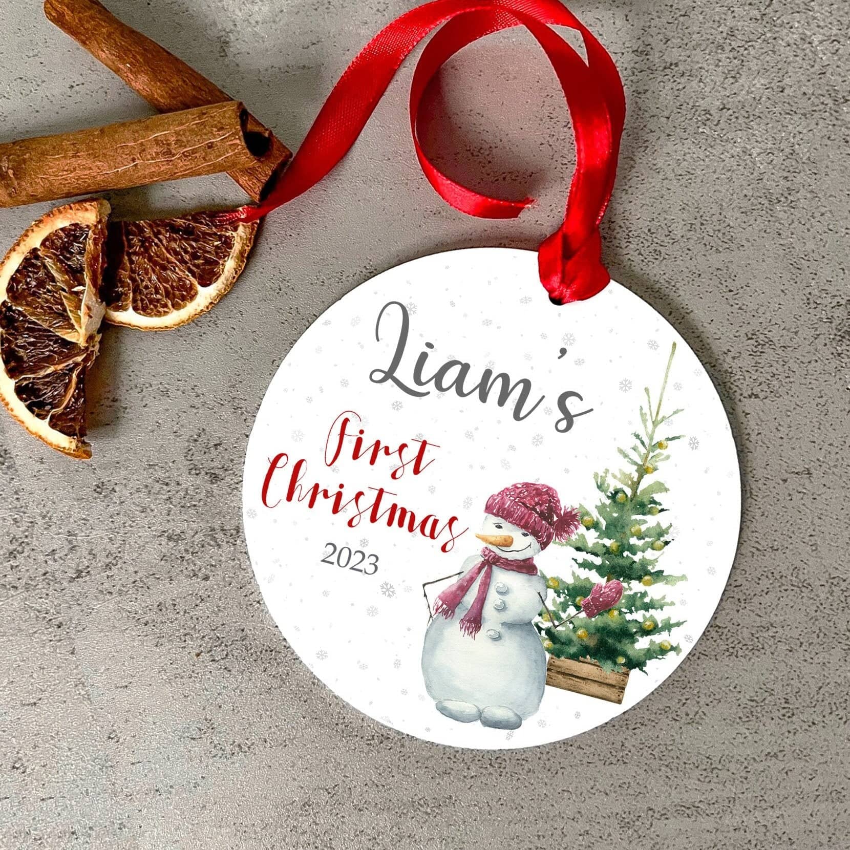First christmas bauble snowman baby gift new parents tree decoration, personalised bauble