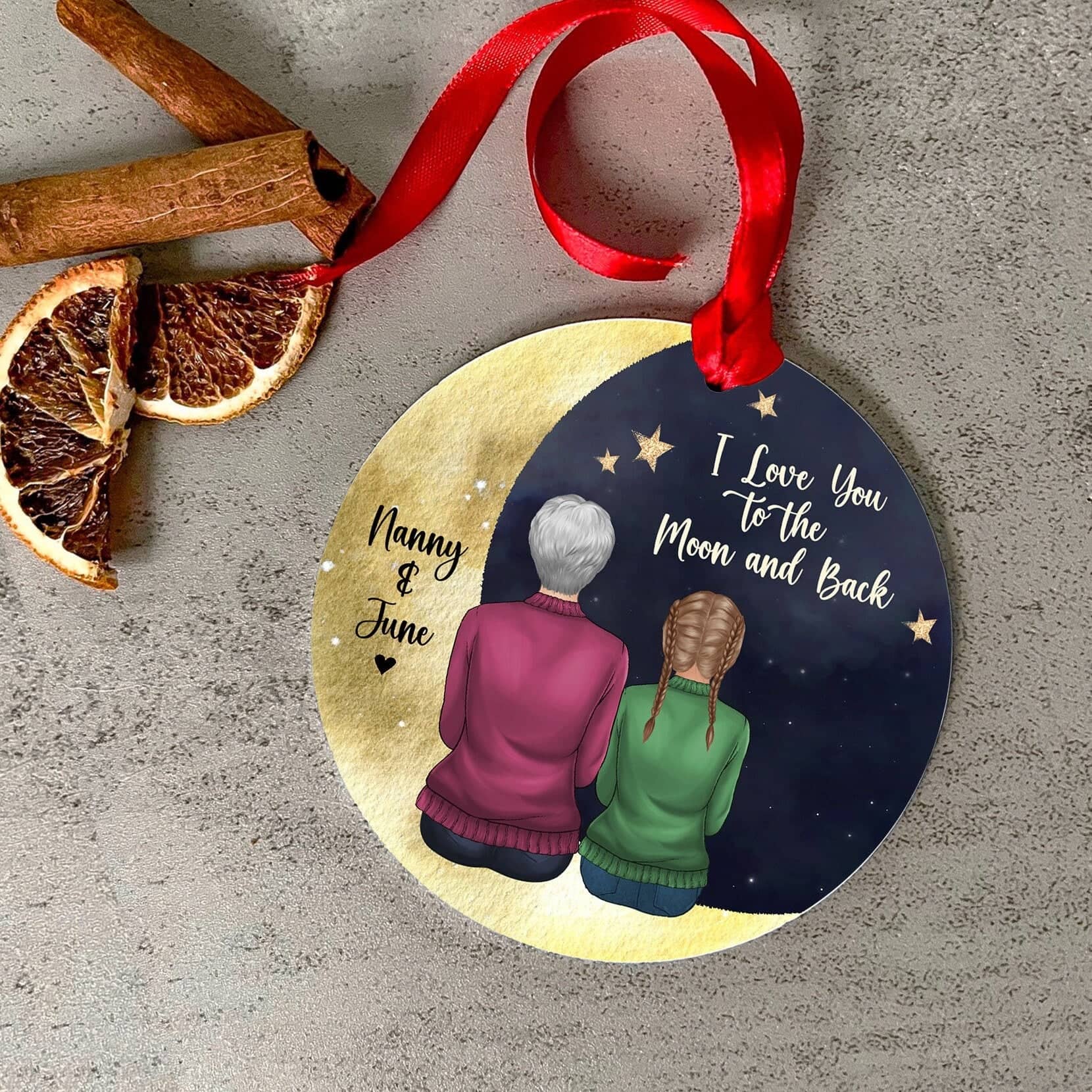 I love you to the moon and back Grandma and grandkids christmas bauble, Christmas ornament tree hanging acrylic bauble nanny and granddaughter, grandson nan mum memorial Personalised bauble gift first christmas new baby