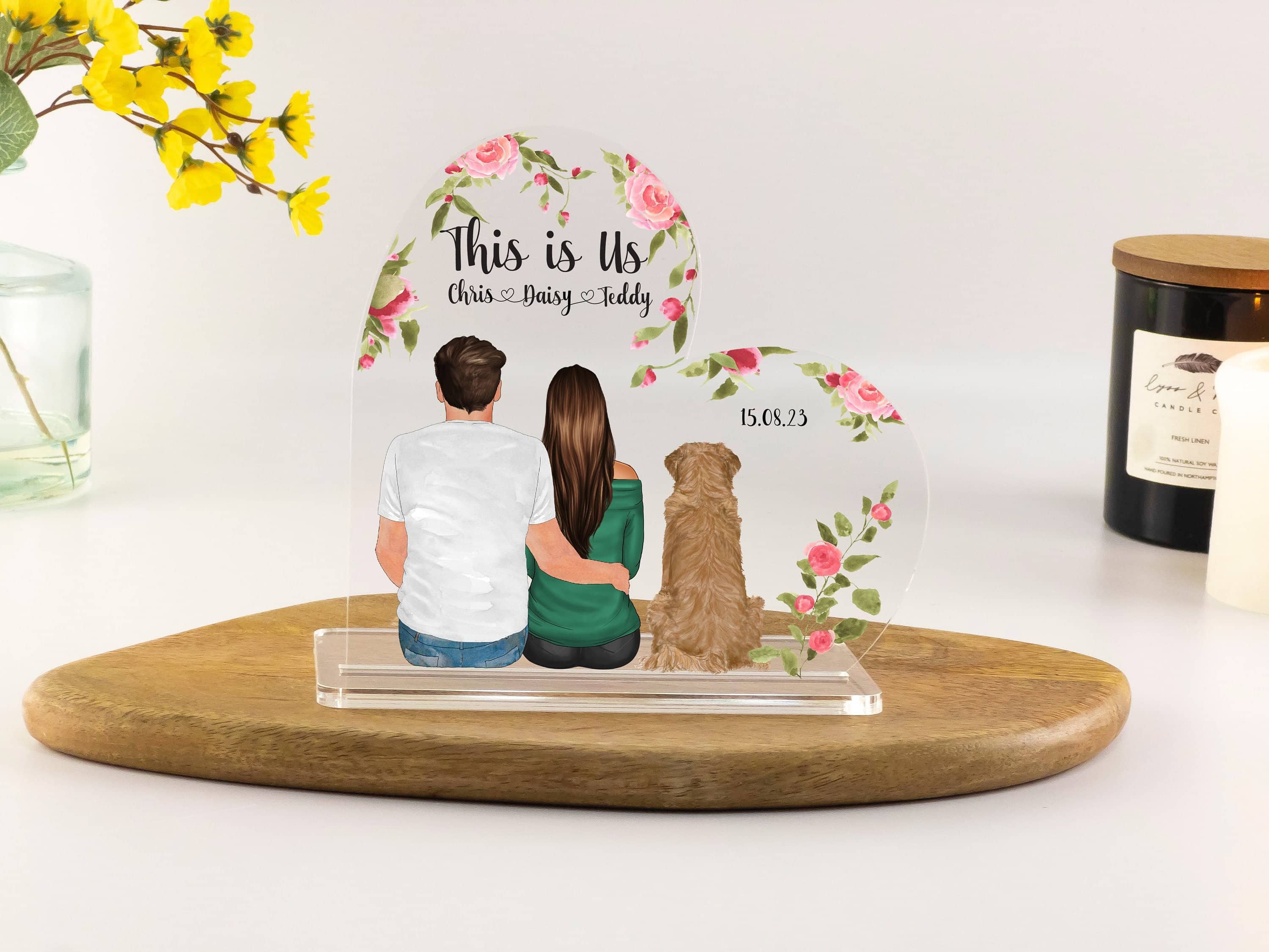 Custom Couple Portrait, Gifts for Couples,Pet Portrait,Family Print, Engagement, Anniversary, Christmas, Valentines Day Heart Acrylic Plaque