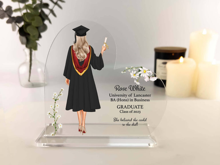 Graduation Plaque Gift for Her, Personalised Graduate Gift, Masters Degree,Gift for Her,Grad Gift, Daughter,Best Friend Heart Acrylic Plaque