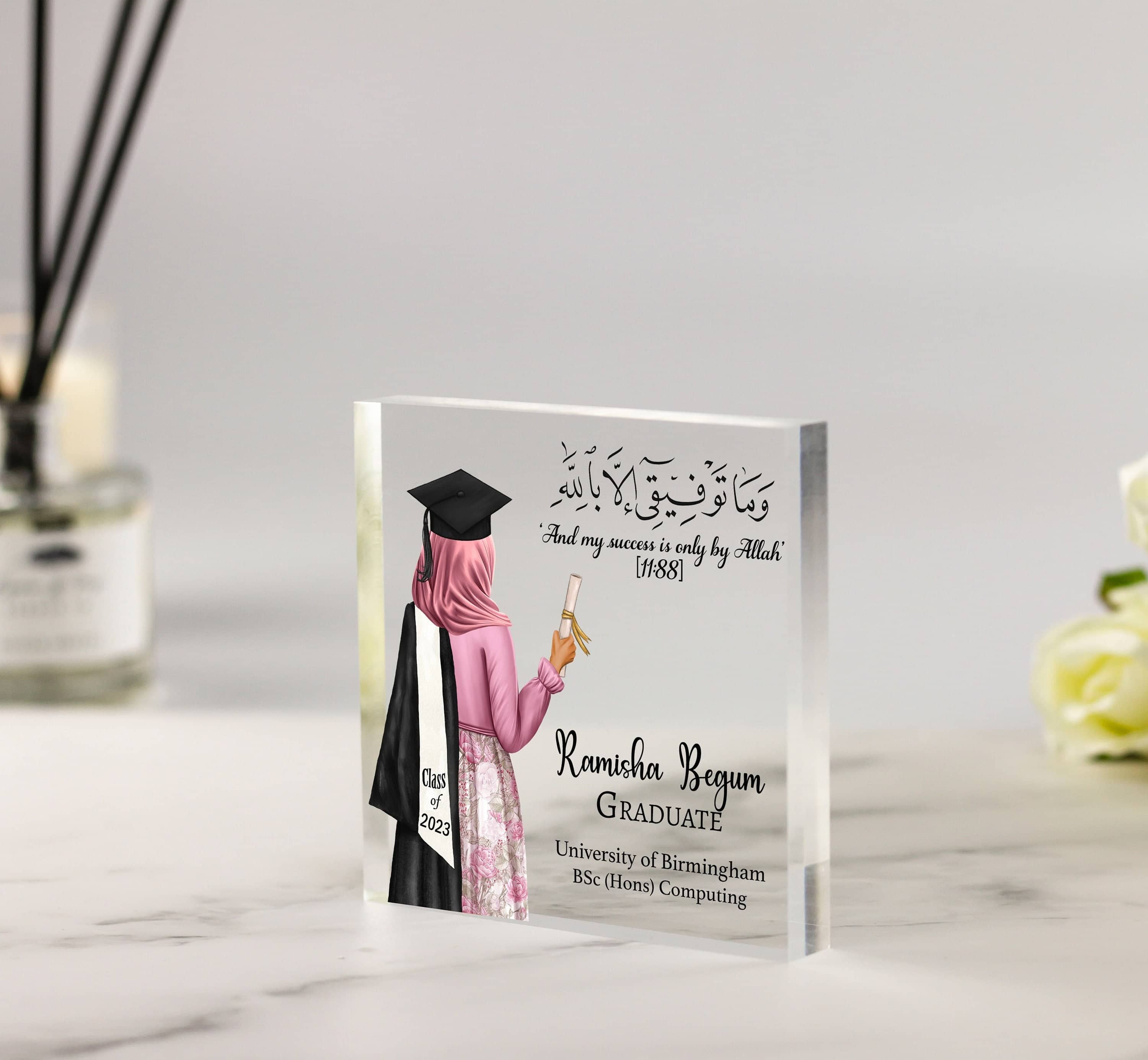 Muslim Graduation Gift for Her, Islamic Gift, Personalised Graduation Gifts, Graduation acrylic block, Daughter, Best Friend, Sister Gifts