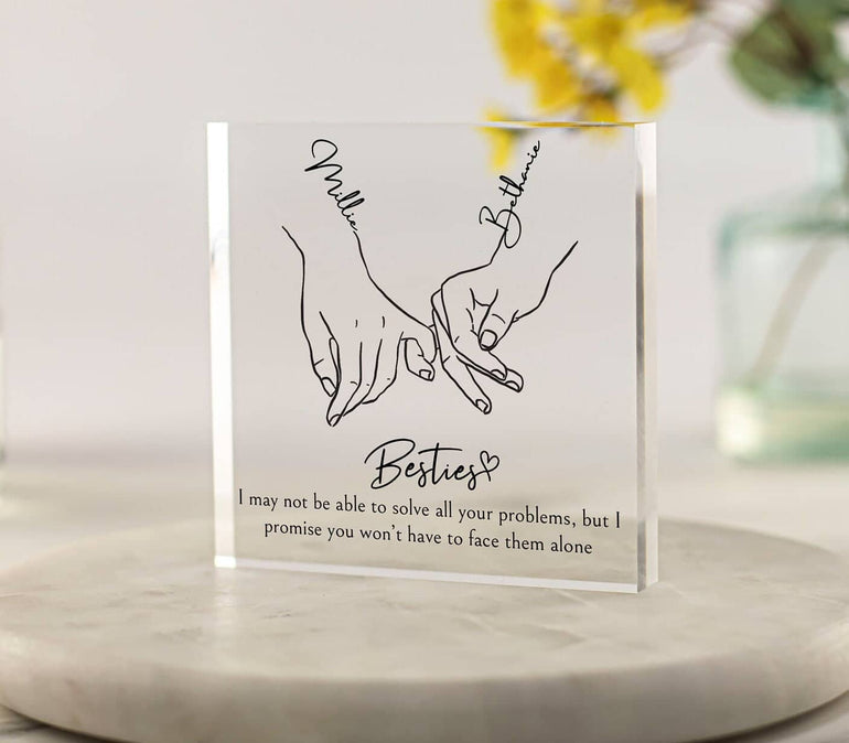 Pinky Promise Besties Gift, Personalised gift for Best Friend, Christmas Gift for BFF, Birthday Gift, Sisters, Daughter, Mum Acrylic Block
