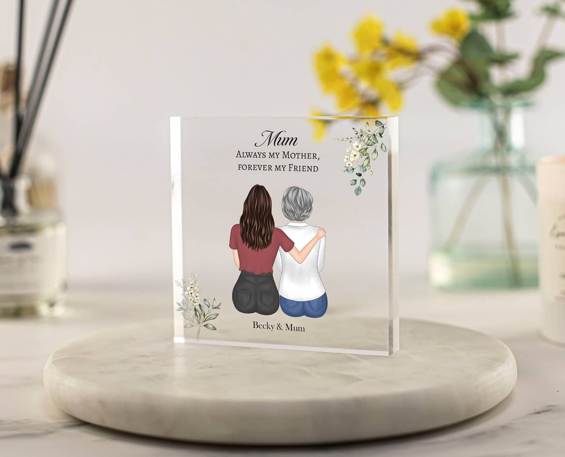 Personalised Mum gifts from daughter, Mum Print, Mother and daughter drawing artwork acrylic plaque sentimental gifts for her, memorial gifts angel in heaven print, Mum in heaven