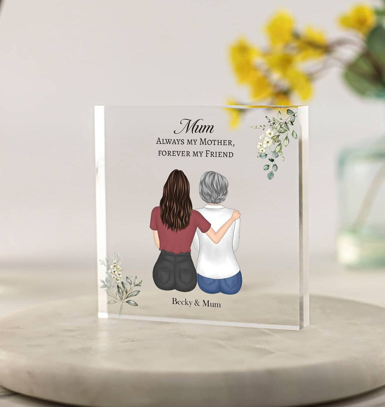 Mum Gift from Daughter, Mum Christmas Gift, Mother and Daughter Custom Portrait, Mothers Day Present, Birthday Gift Mom, Acrylic Block