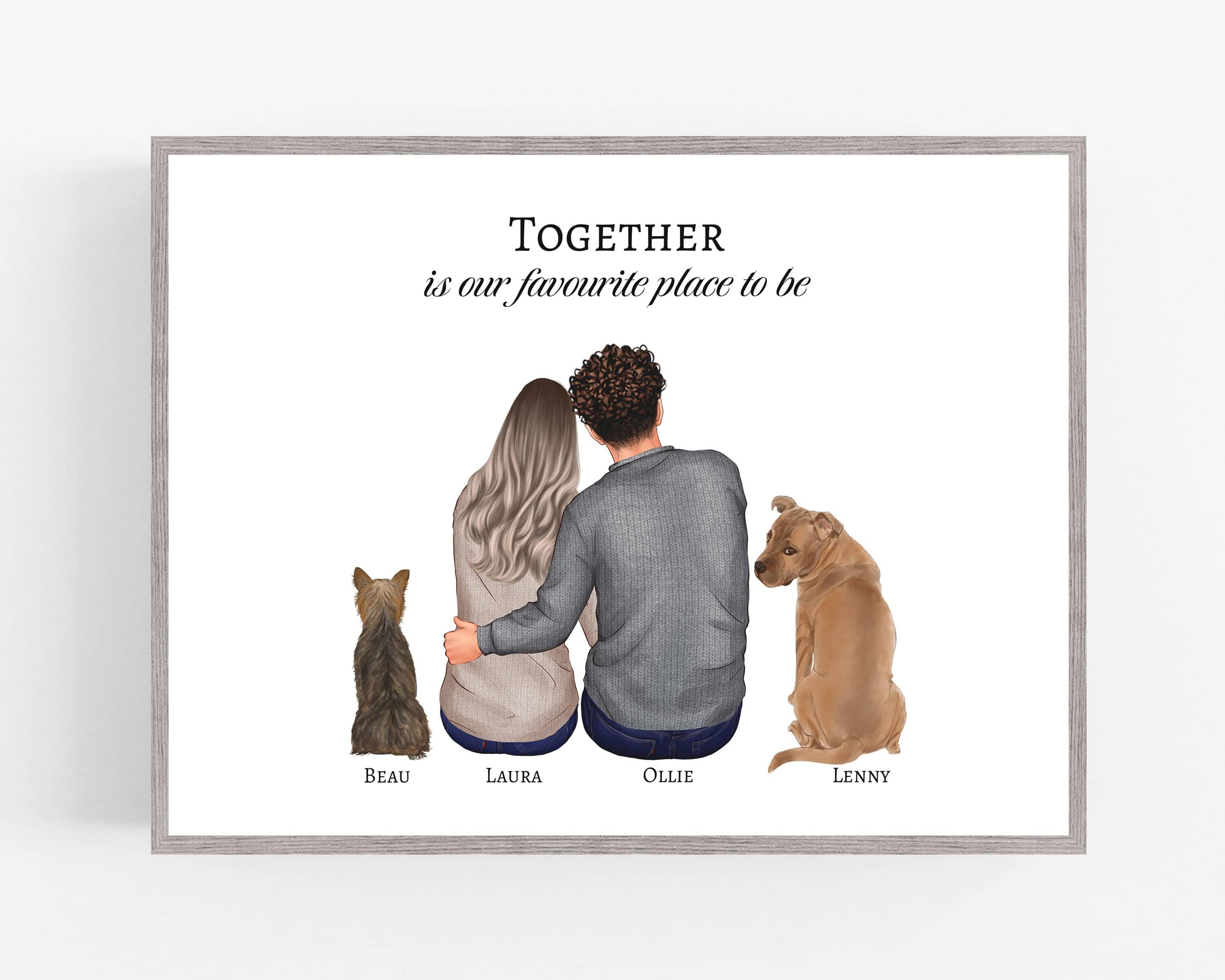 Custom Family Dog Portrait, Personalised Pet Print, Anniversary Gift, Gift for Him, Valentine's Day, Housewarming Gift, Custom Pet Gift