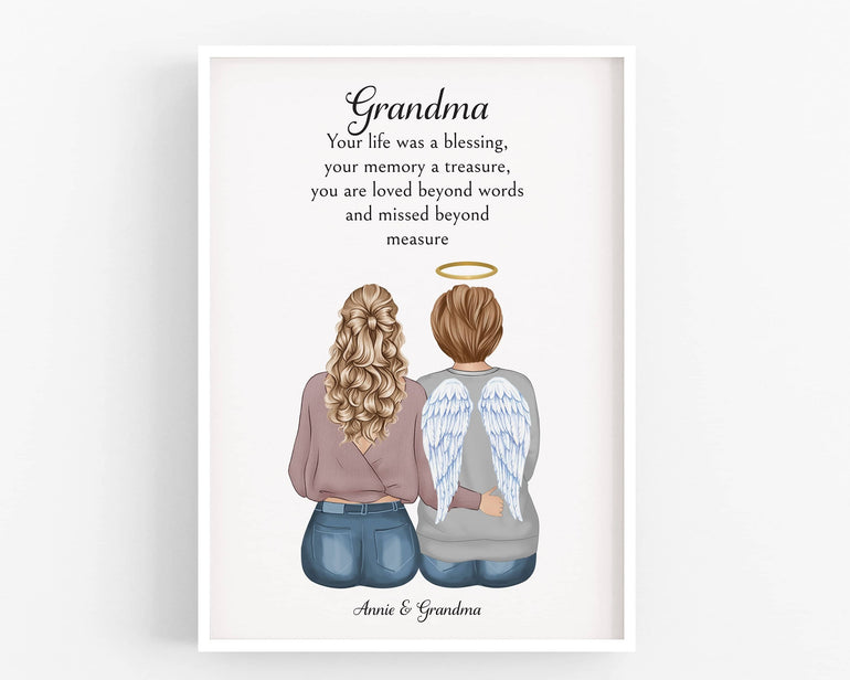 Bereavement Gift, In Loving Memory Personalised Memorial Print, Remembrance Gift, Family Portrait Wall Art, Grandma In Heaven Keepsake