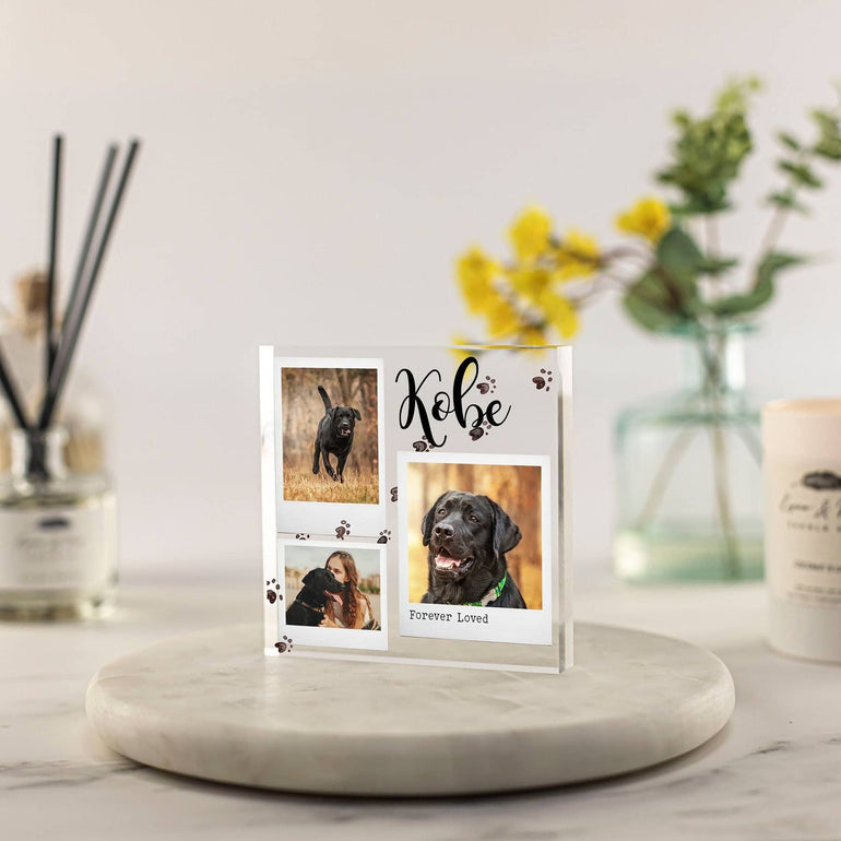 Dog memorial 3 photo frame acrylic block, Cat loss, dog lover, personalised rainbow bridge frame