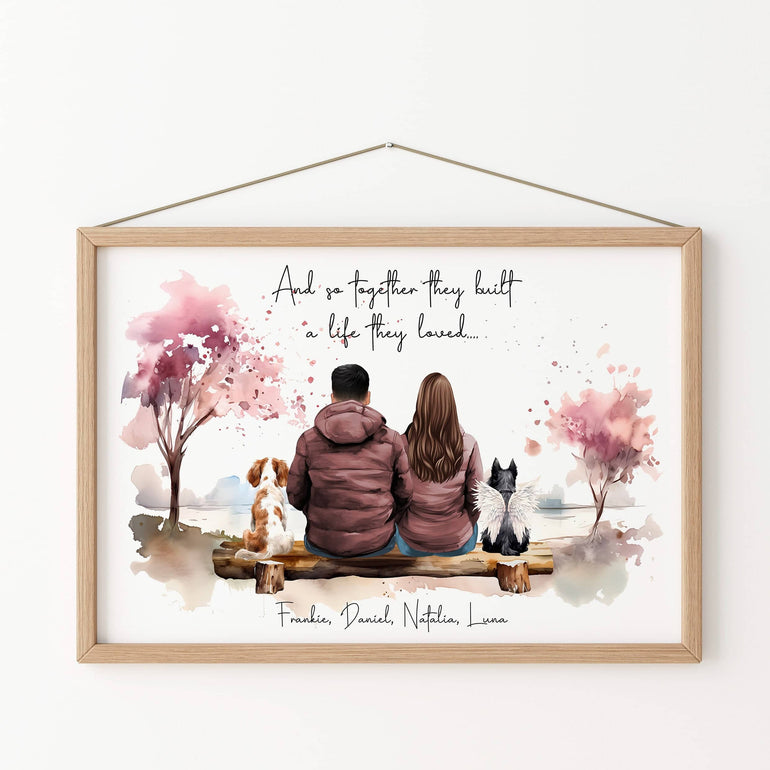 Personalised Valentines Gift for Boyfriend,Girlfriend, Pet loss, Cat Dog watercolour portrait, Gay couple gift, New Home Gifts, 1st Home, 1st Valentines together, personalised family print