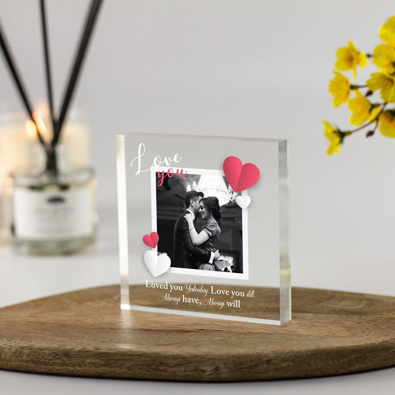 Love you gift for boyfriend, girlfriend, Valentines gifts, Photo acrylic block, 1st anniversary gift, engagement,birthday best womens gifts, mothers day gifts sentimental, memorial