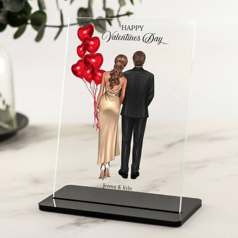 Valentine Gift for Her, Gift for Him, Happy Valentines Day Gift for Boyfriend, Girlfriend Gifts, Personalised Acrylic Plaque with Stand